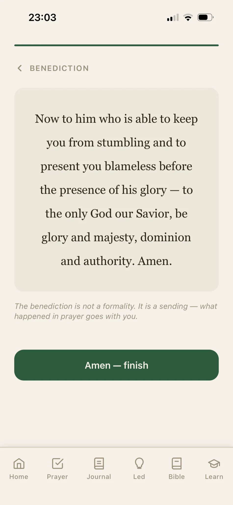 Selah benediction screen closing out a prayer session